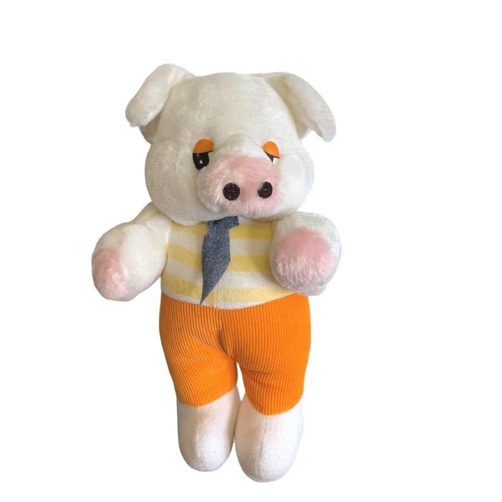 Dan Brechner Orange White Pink Pig 13" Dressed Plush Stuffed Animal Toy RARE
